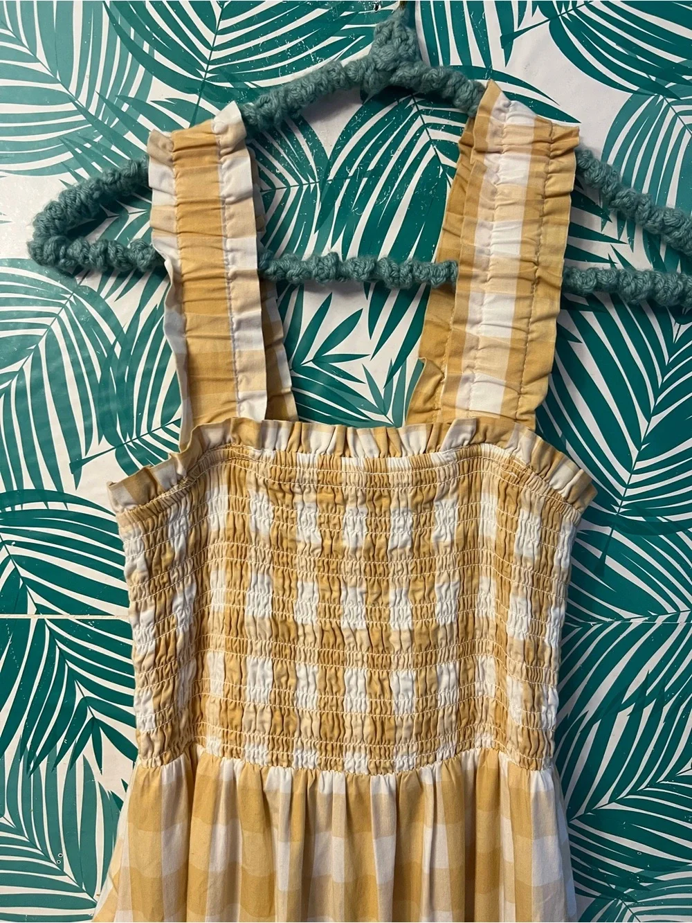 Abercrombie & Fitch Yellow and White Gingham Smocked Maxi Dress Sz S